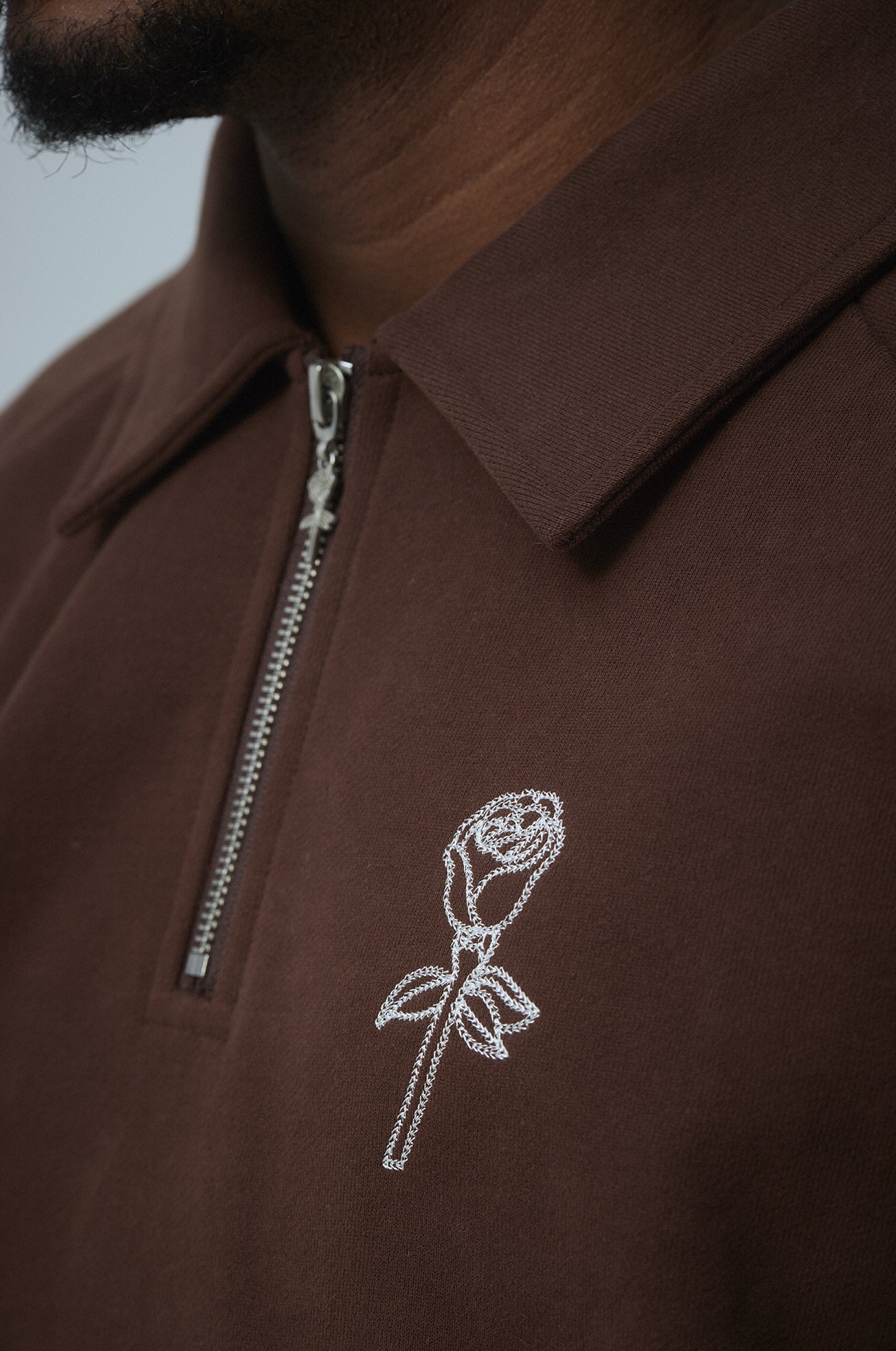 Polo zip sweater Big rose logo Brown