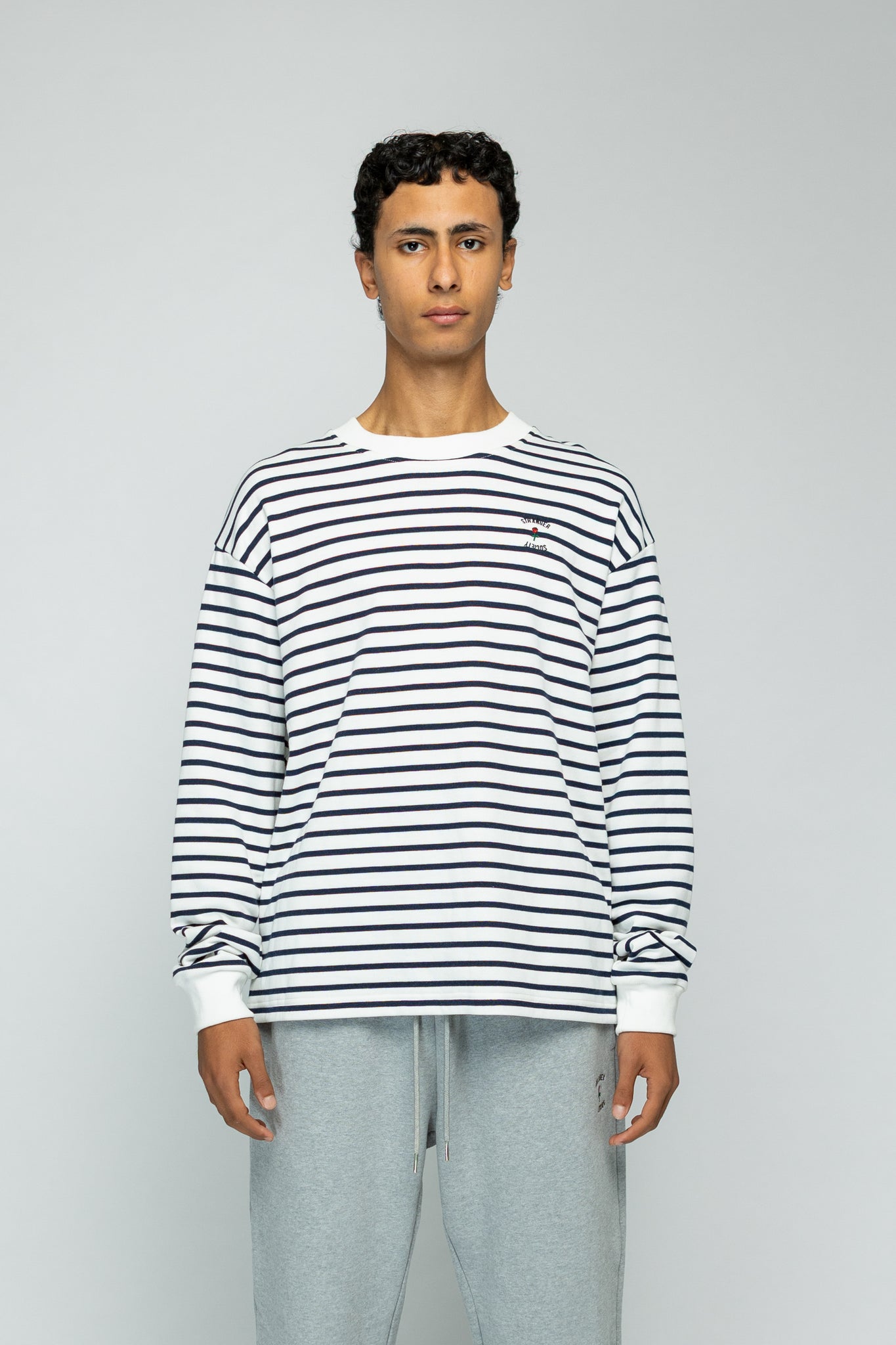 Crew Longsleeve Sweater - Striped Navy/White