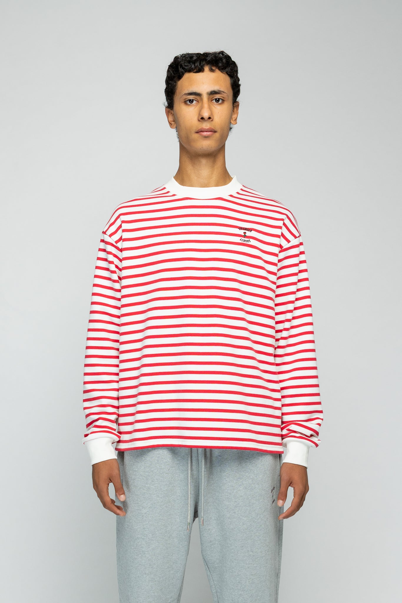Crew Longsleeve Sweater - Striped Cherry/White