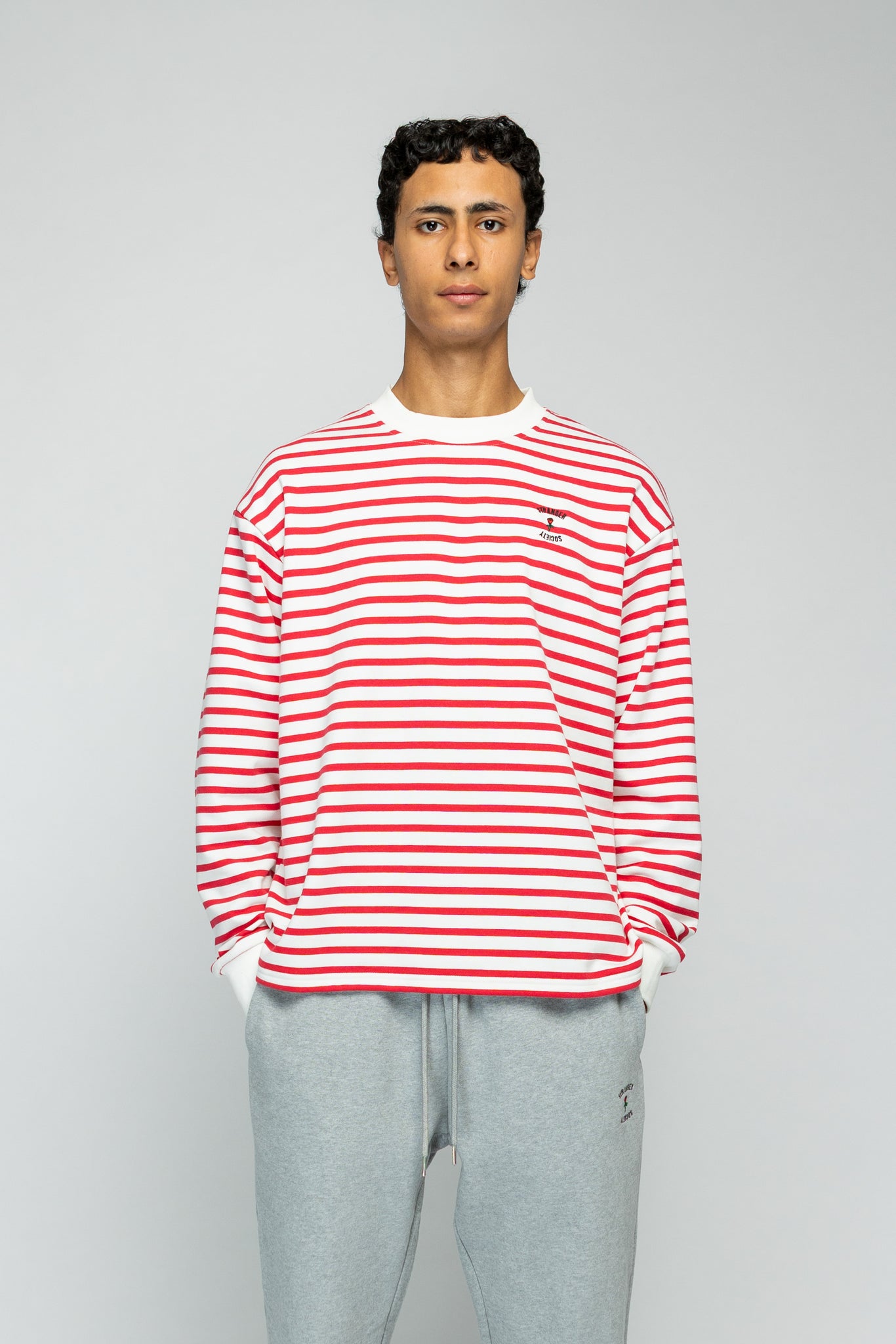 Crew Longsleeve Sweater - Striped Cherry/White