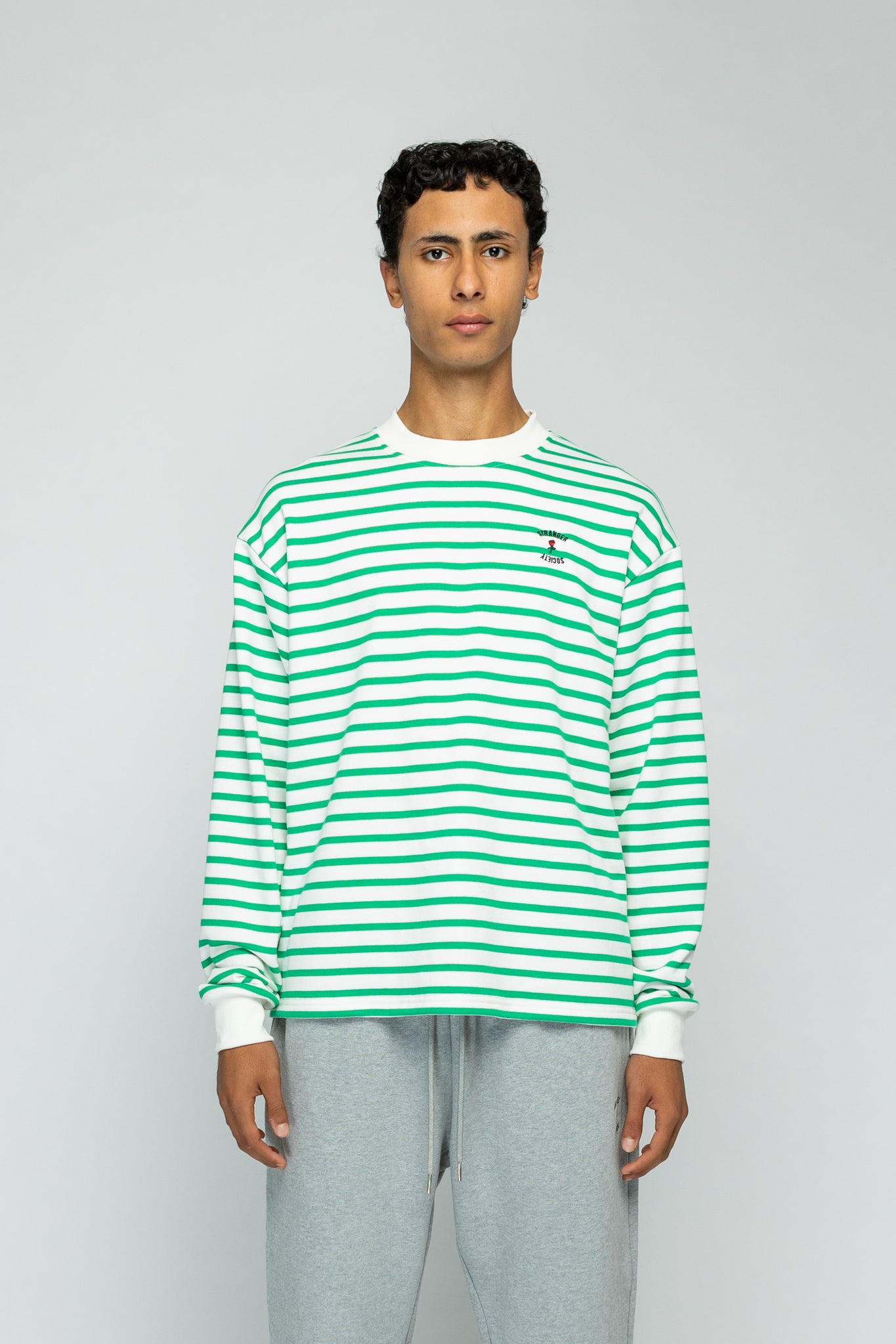 Crew Longsleeve Sweater - Striped Green/White