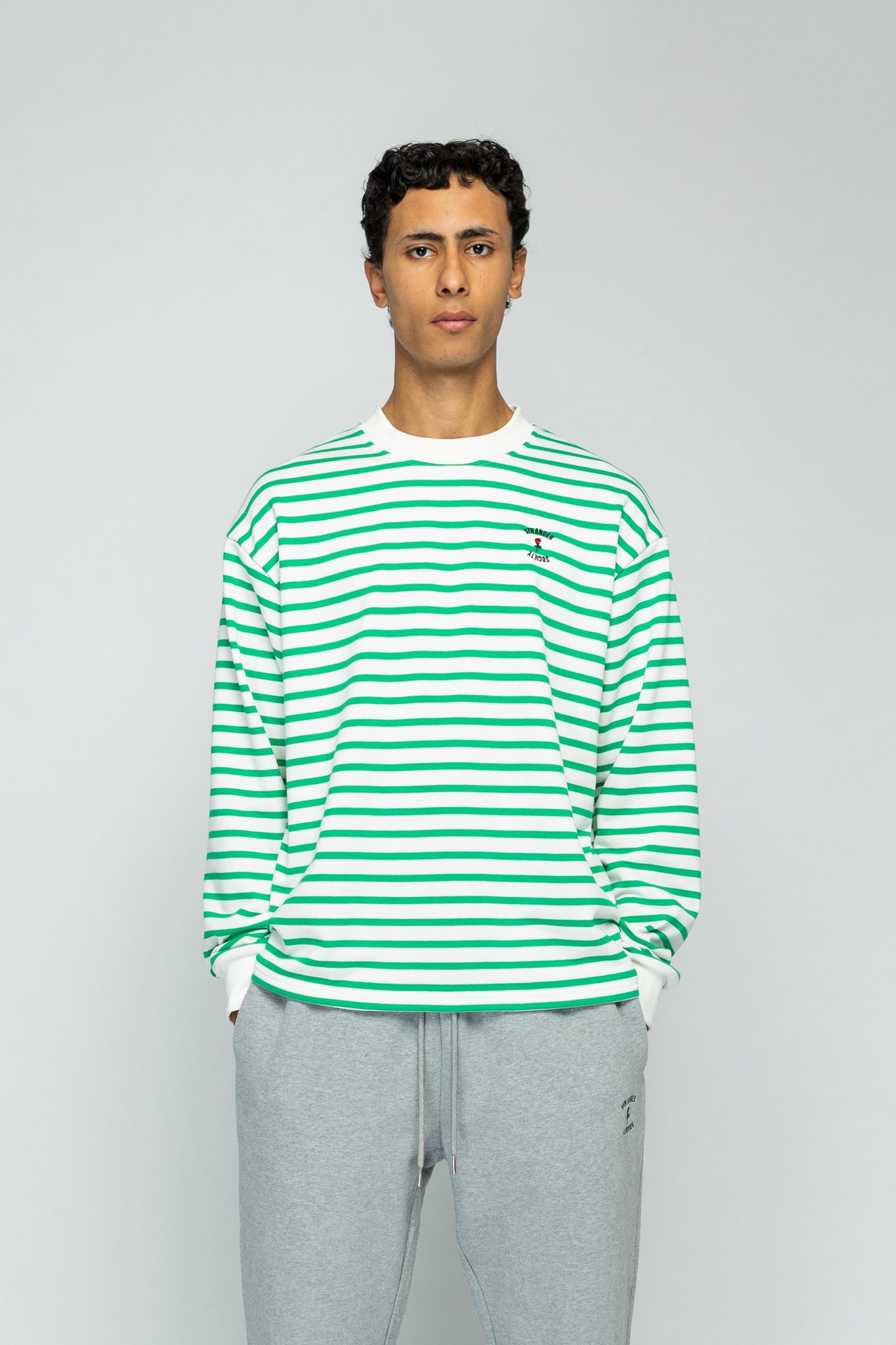 Crew Longsleeve Sweater - Striped Green/White