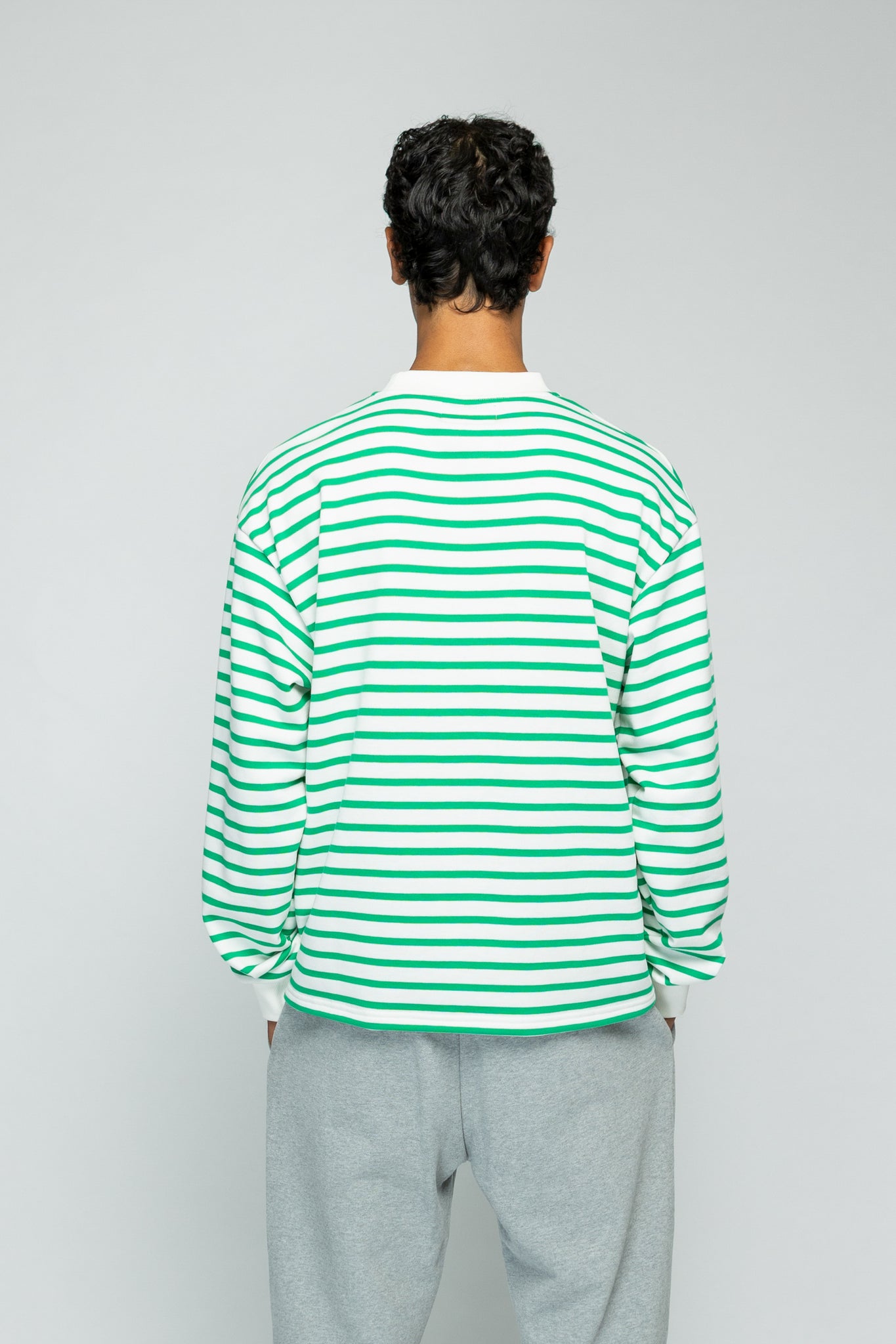 Crew Longsleeve Sweater - Striped Green/White